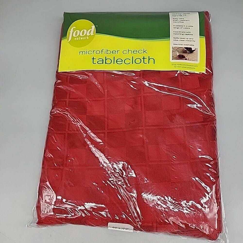 Food Network Ruby Red Checkered Tablecloth Stain-Resistant 60" x 102" Oblong NEW